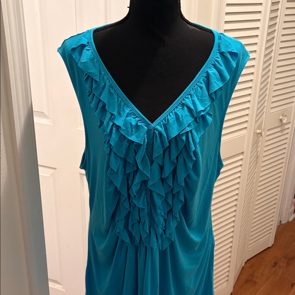 Grace Elements Teal Ruffle V-Neck Sleeveless Blouse